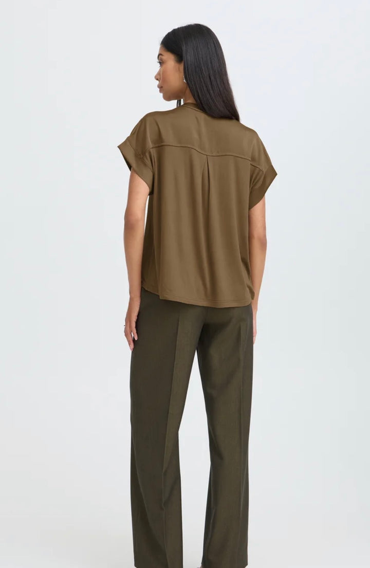Byoung Byselita V Placket Neck Top, Sepia