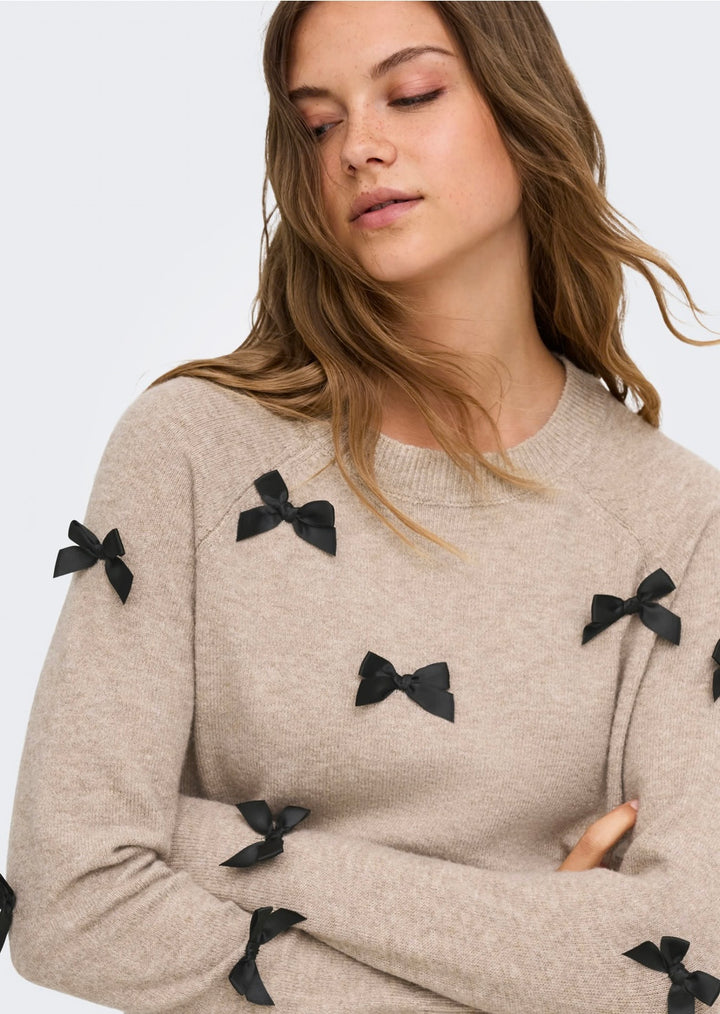 Only Noelle Bow Jumper, Beige