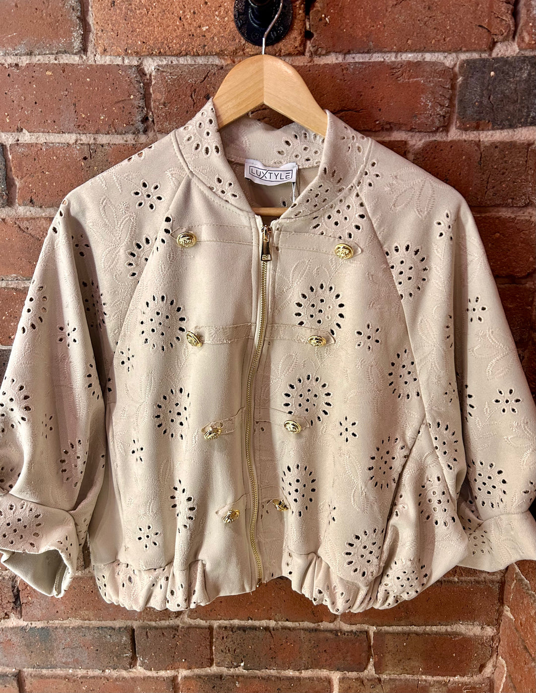 Broderie Anglaise Military Jacket, Cream