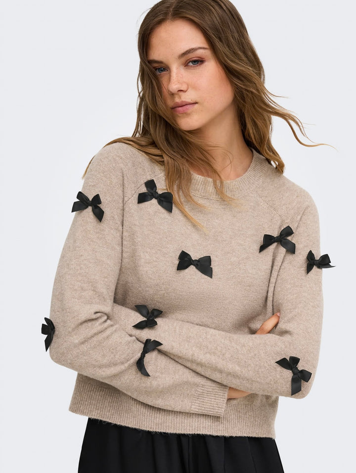 Only Noelle Bow Jumper, Beige