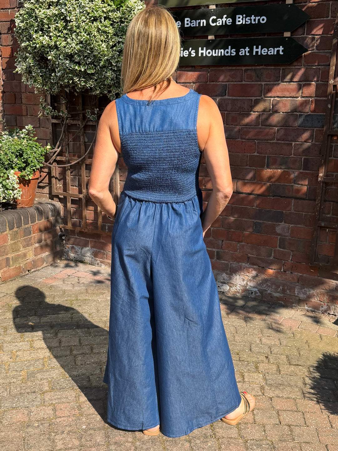 Denim Zip Front Wide Leg Jumpsuit