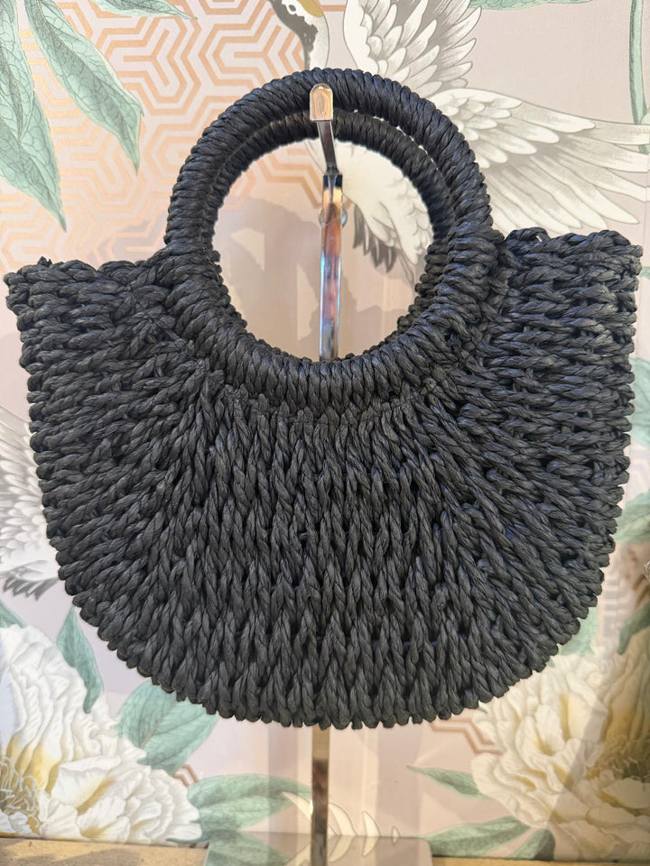 Black Straw Small Tote Bag