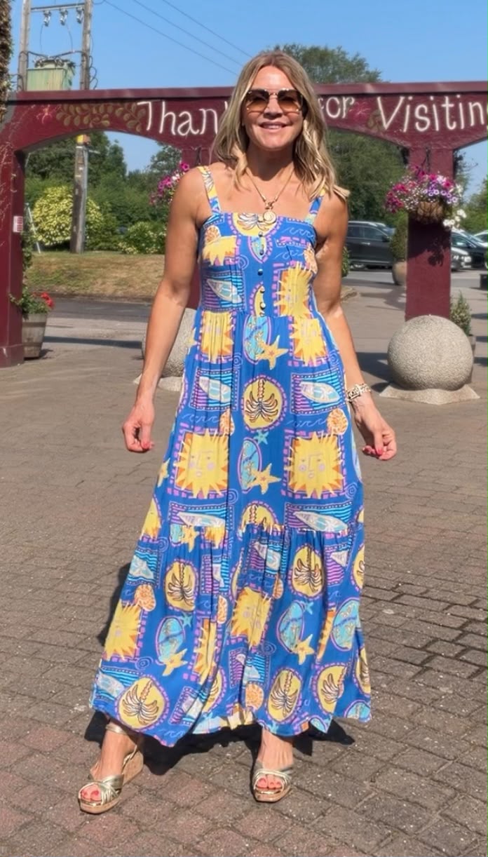 Blue Beach Print Dress