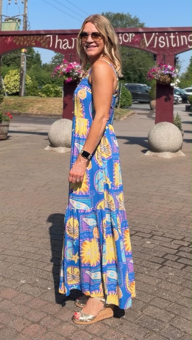 Blue Beach Print Dress