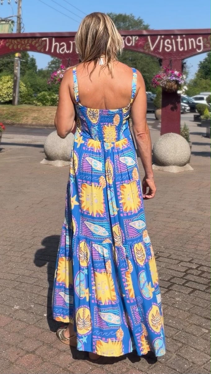 Blue Beach Print Dress