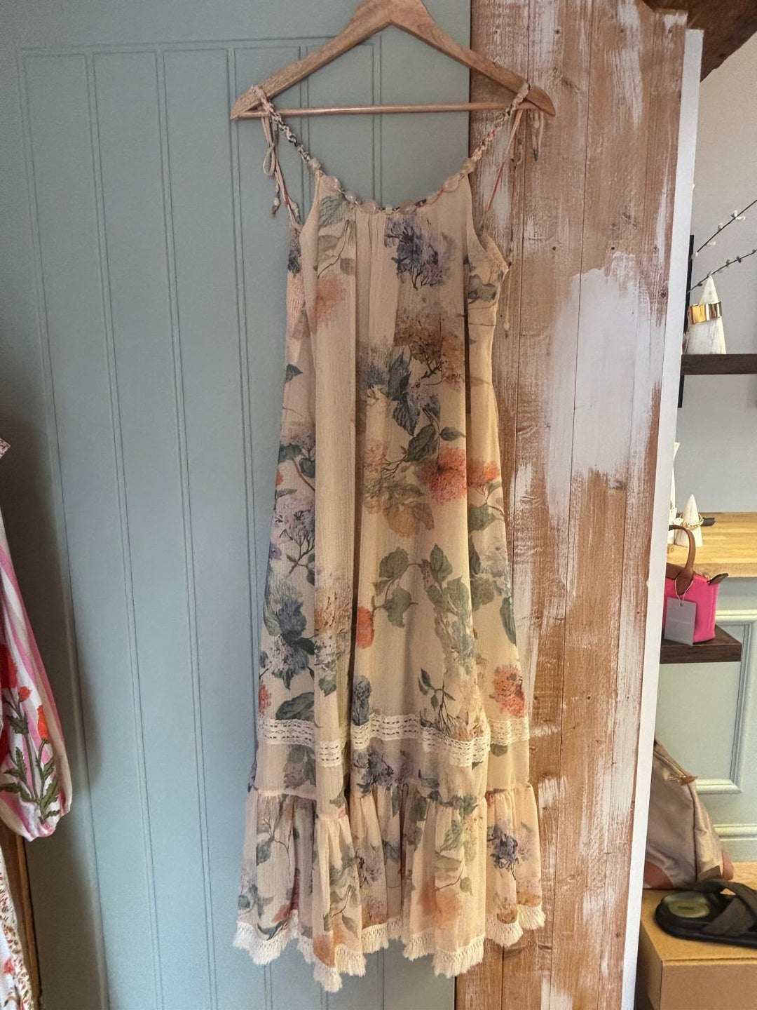 Beaded Neck Flowery Tiered Dress