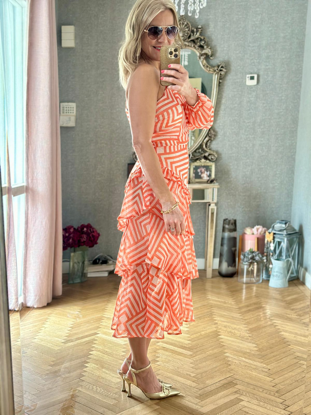 Lima Tangiers One Shoulder Assym Tiered Midi Dress