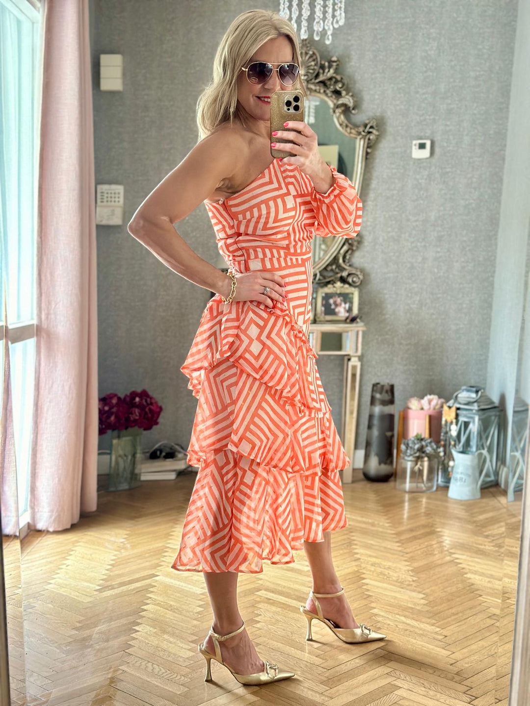 Lima Tangiers One Shoulder Assym Tiered Midi Dress