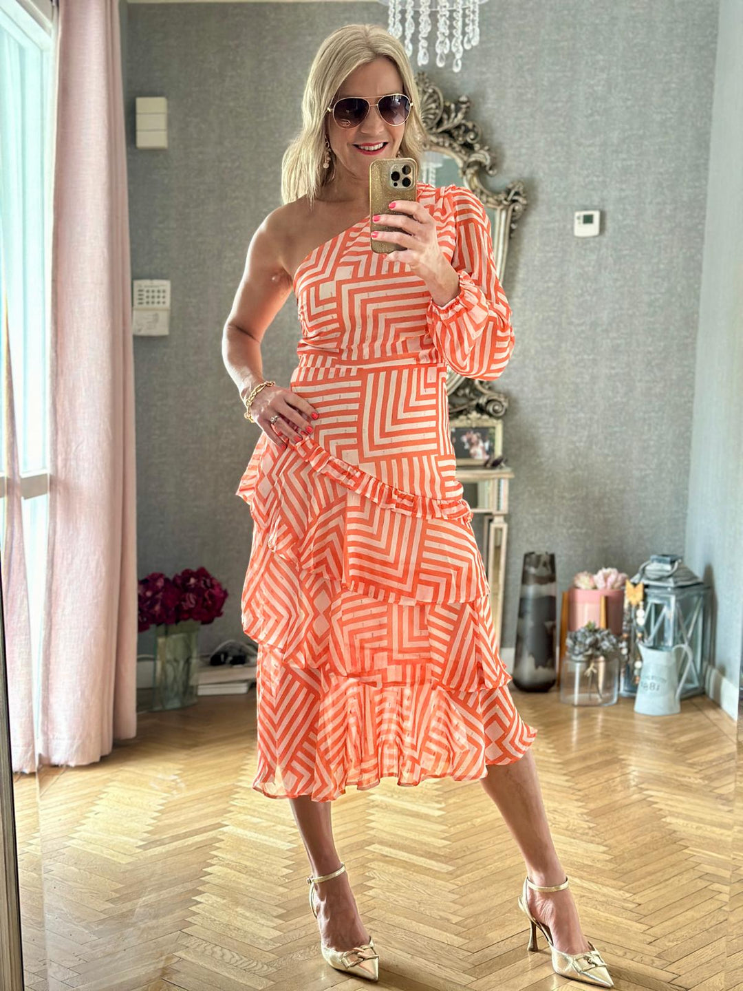 Lima Tangiers One Shoulder Assym Tiered Midi Dress
