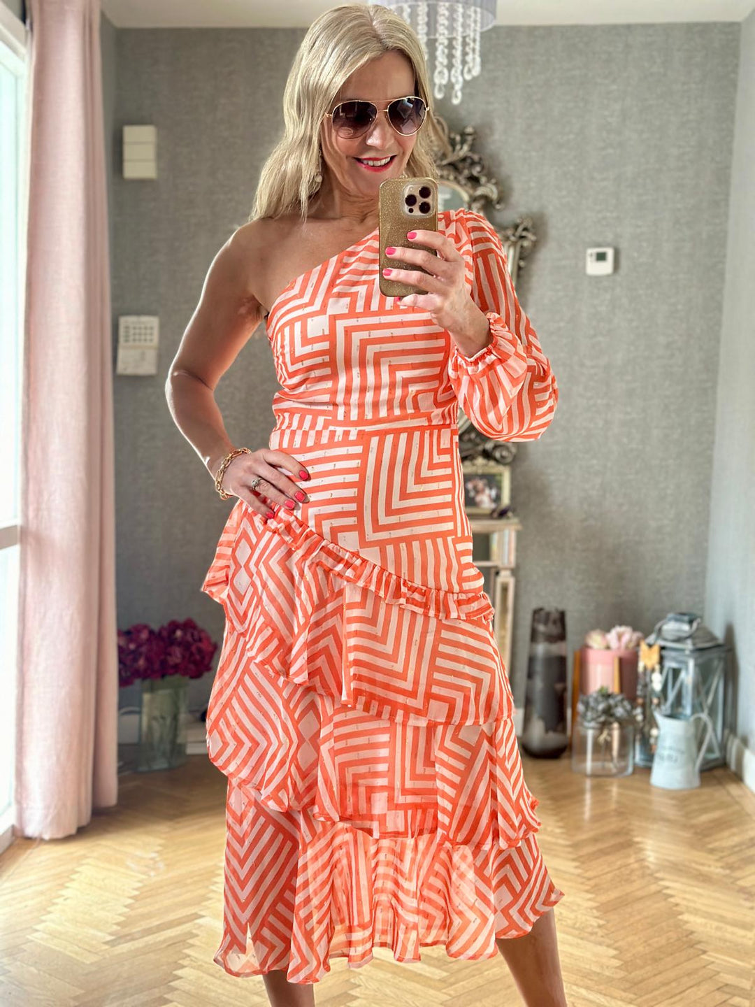 Lima Tangiers One Shoulder Assym Tiered Midi Dress