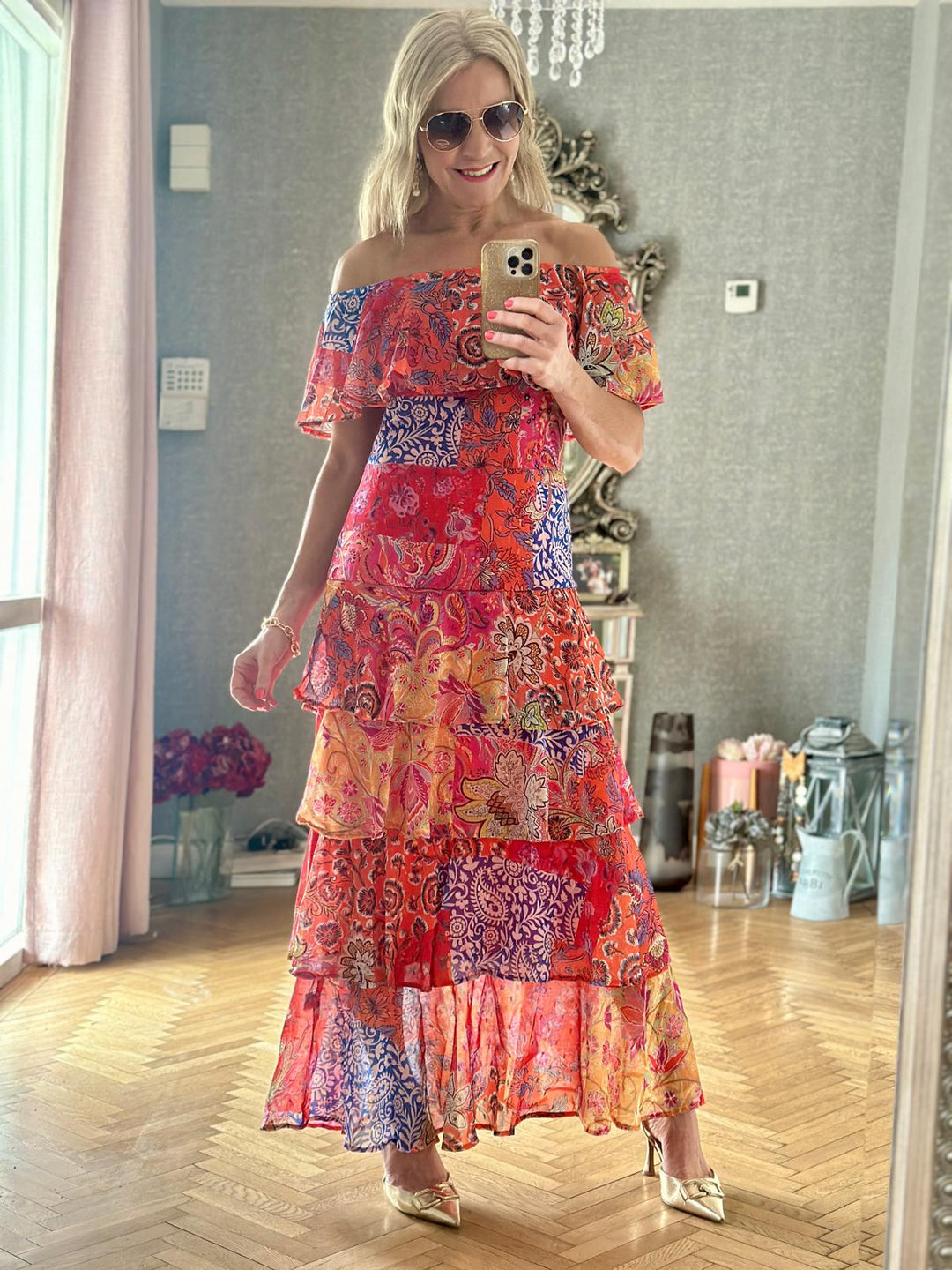 Marbella Paisley Patchwork Bardot Maxi Dress