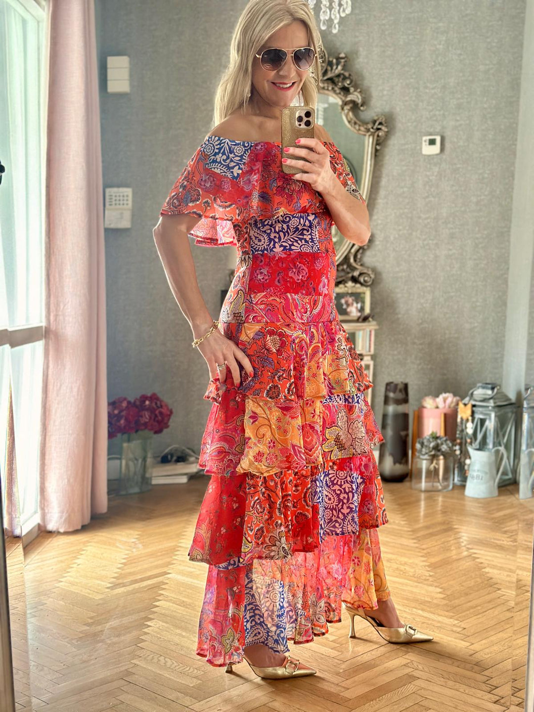 Marbella Paisley Patchwork Bardot Maxi Dress
