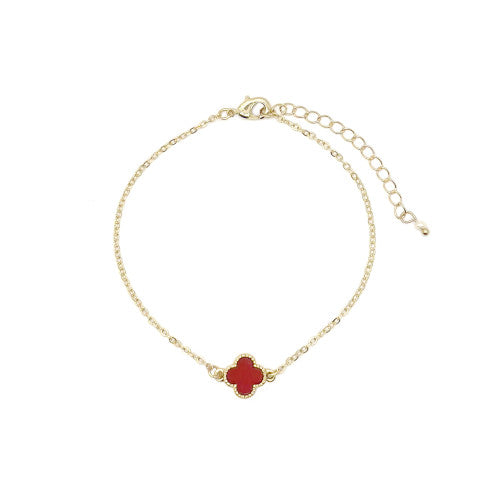 Single Clover Pendant Bracelet, Gold/Red