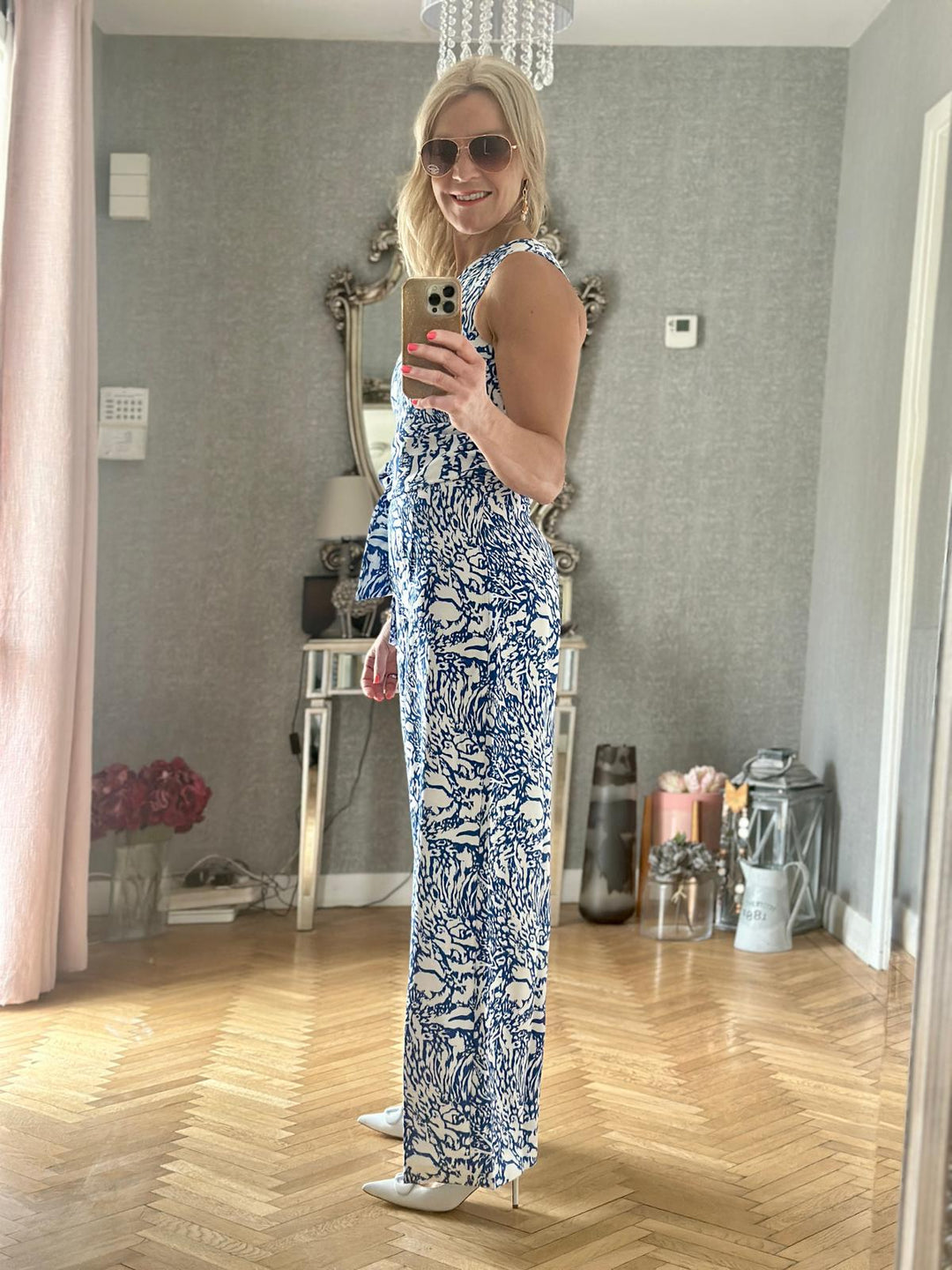 Roma Abstract Animal One Shoulder Tie-Waist Jumpsuit