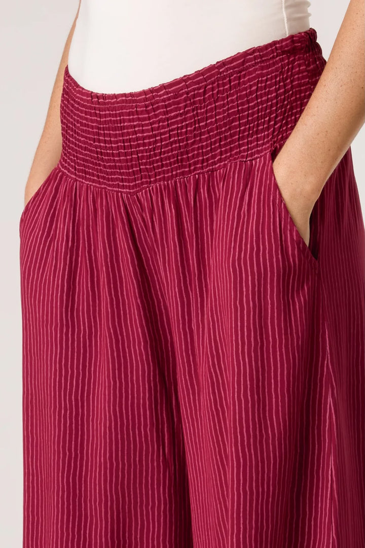 Pinstripe Wide Leg Trouser, Burgandy