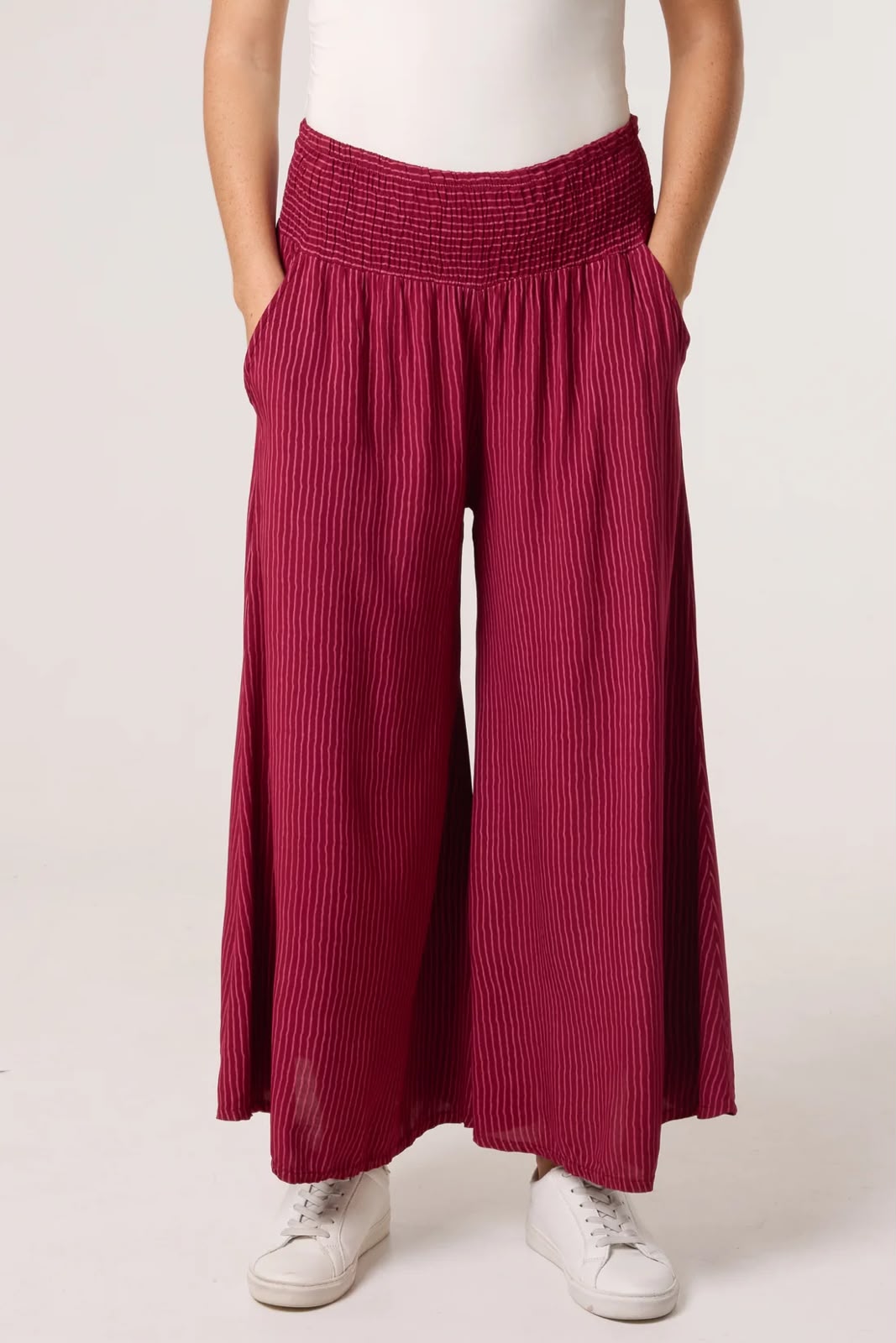Pinstripe Wide Leg Trouser, Burgandy