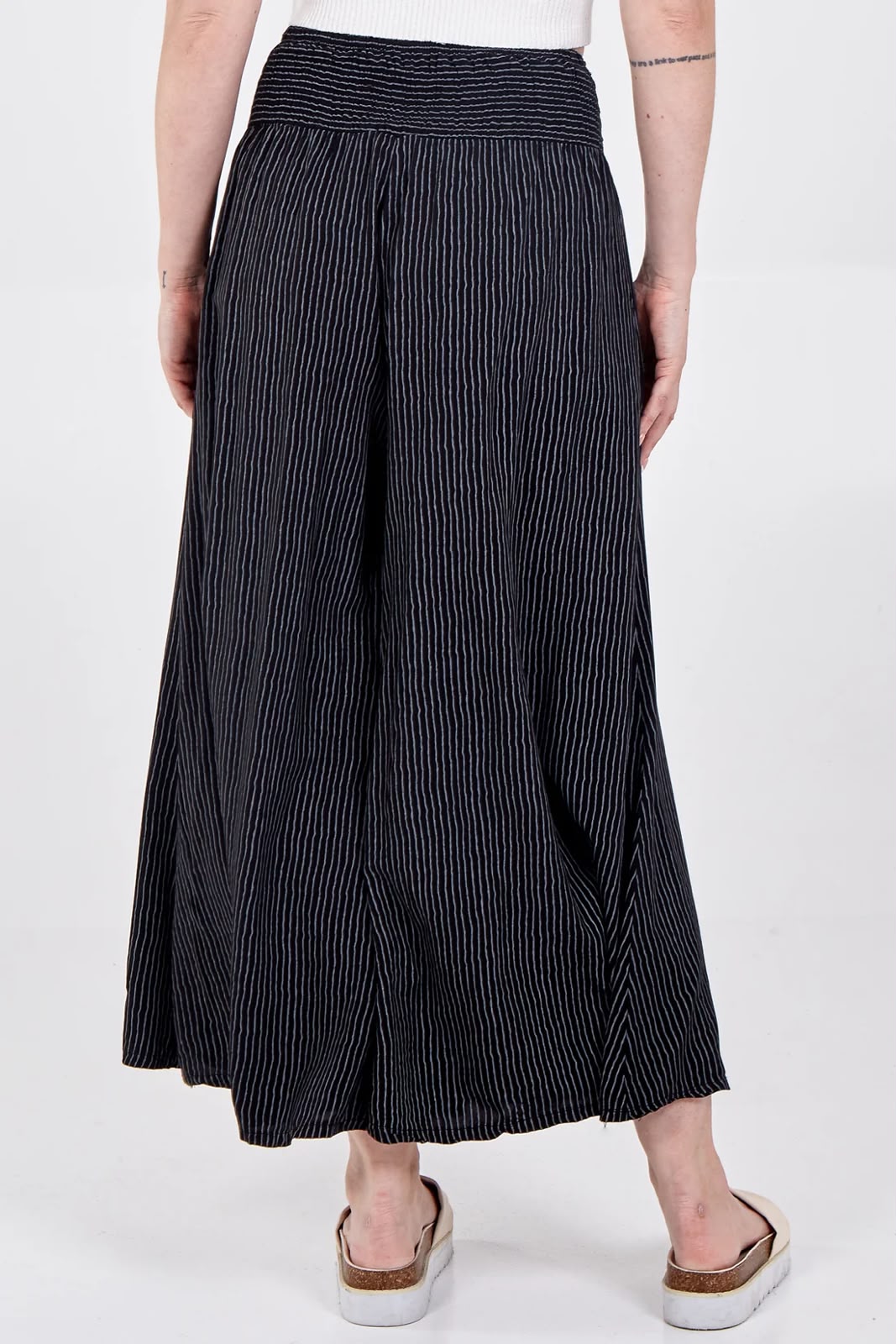Pinstripe Wide Leg Trouser, Black