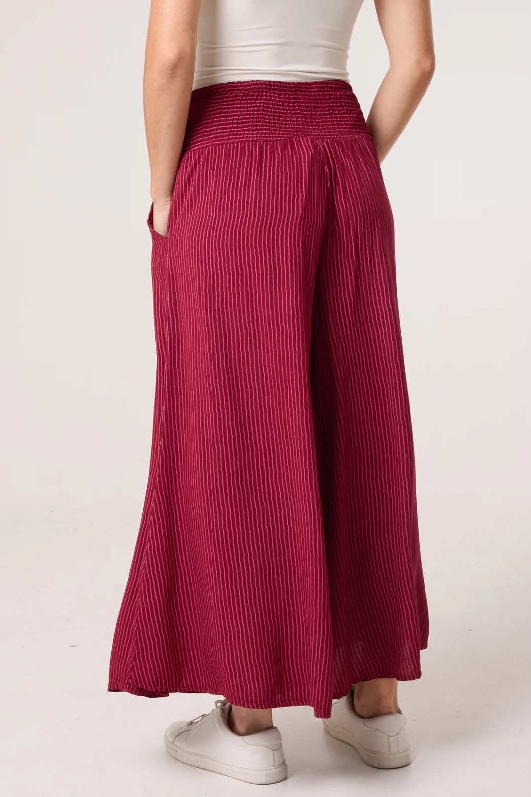 Pinstripe Wide Leg Trouser, Burgandy