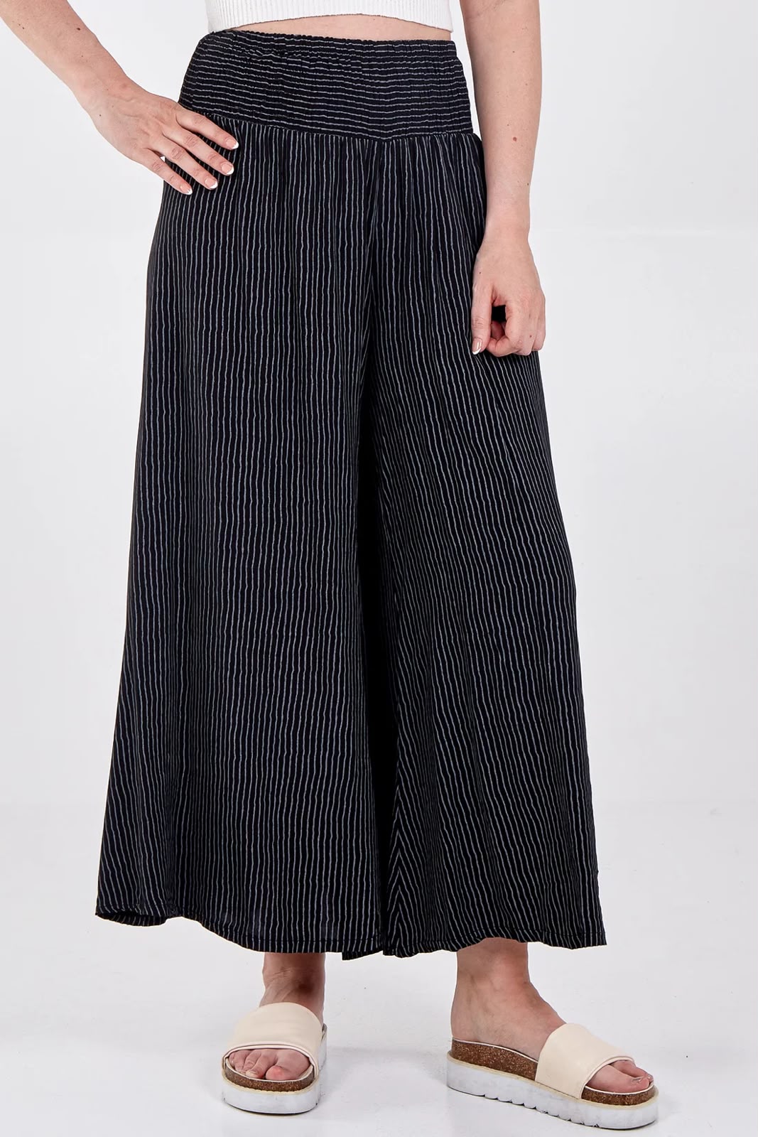 Pinstripe Wide Leg Trouser, Black