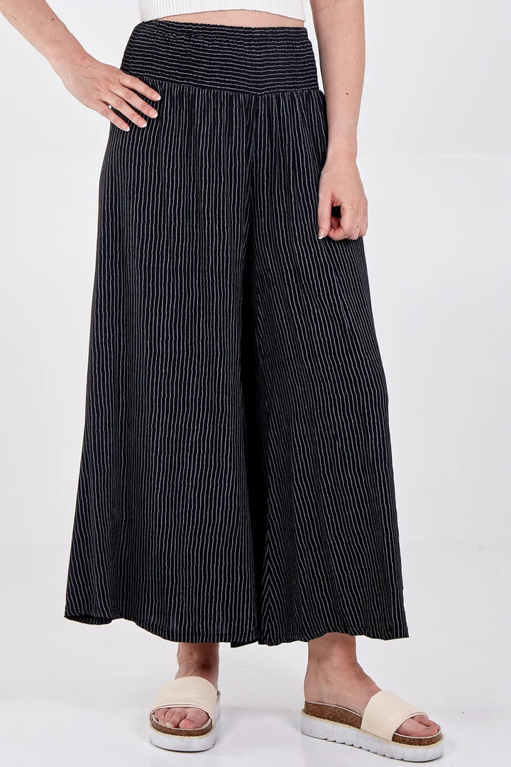 Pinstripe Wide Leg Trouser, Black