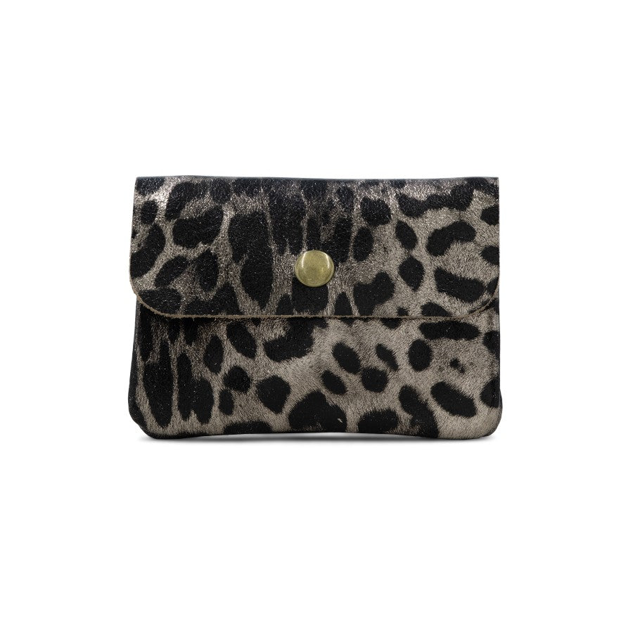 Leather Button Purse, Bronze Animal Print
