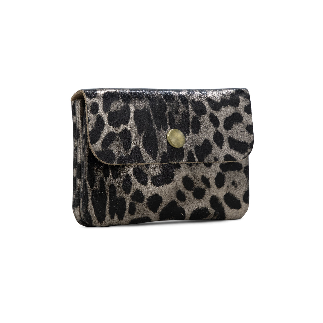 Leather Button Purse, Bronze Animal Print