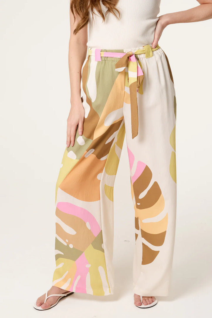 Cream Palm Print Trousers
