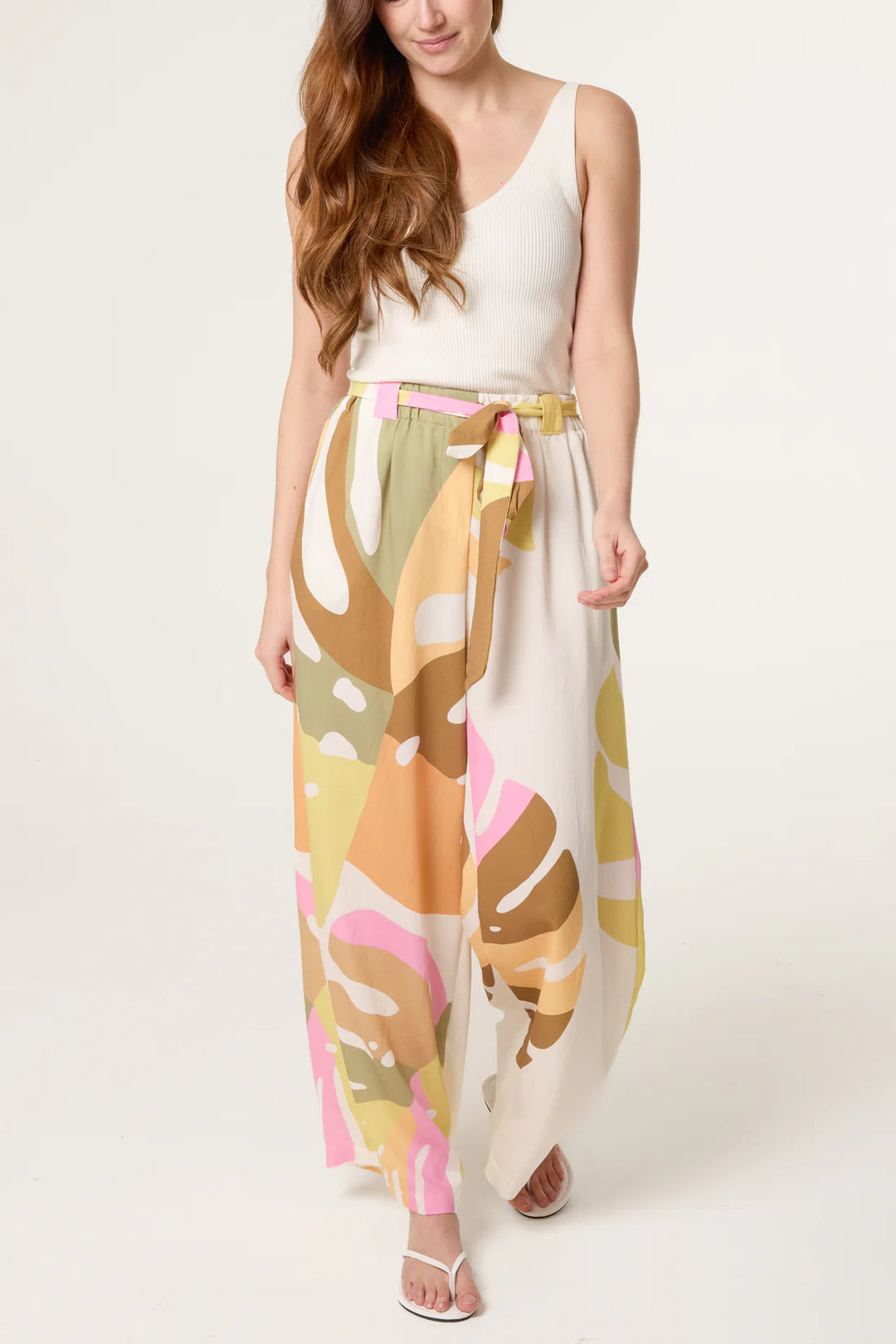Cream Palm Print Trousers