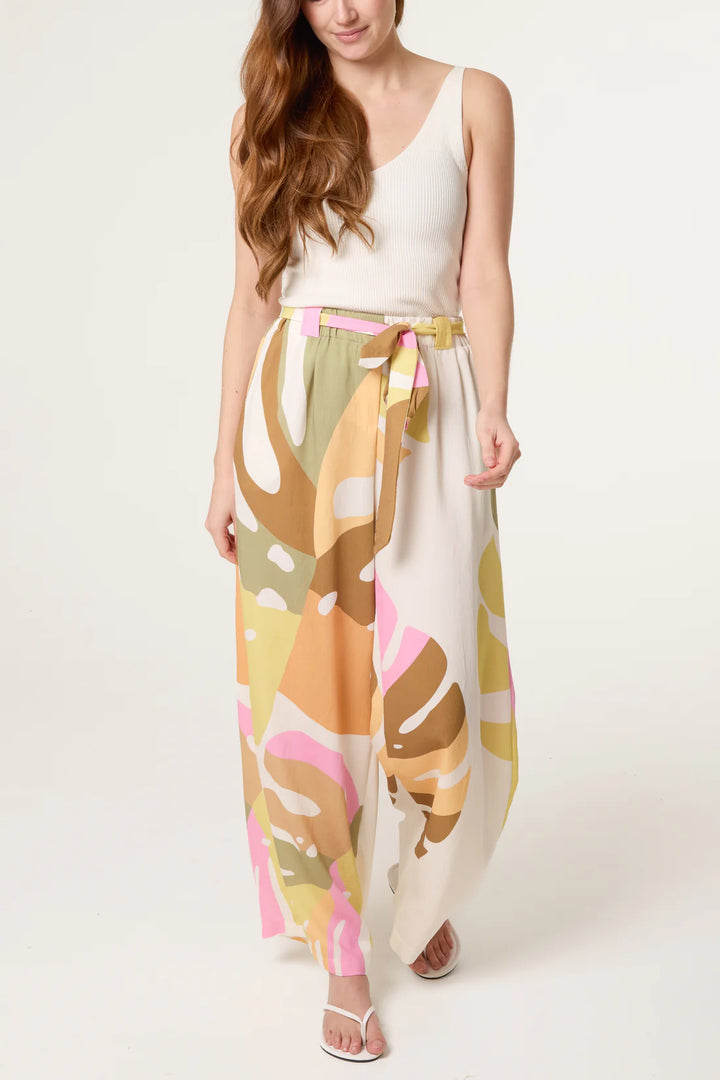 Cream Palm Print Trousers