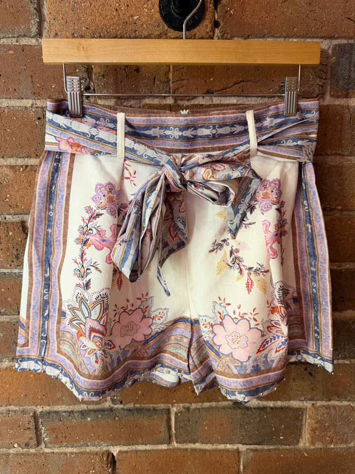 White & Lilac Damask Shorts Coord