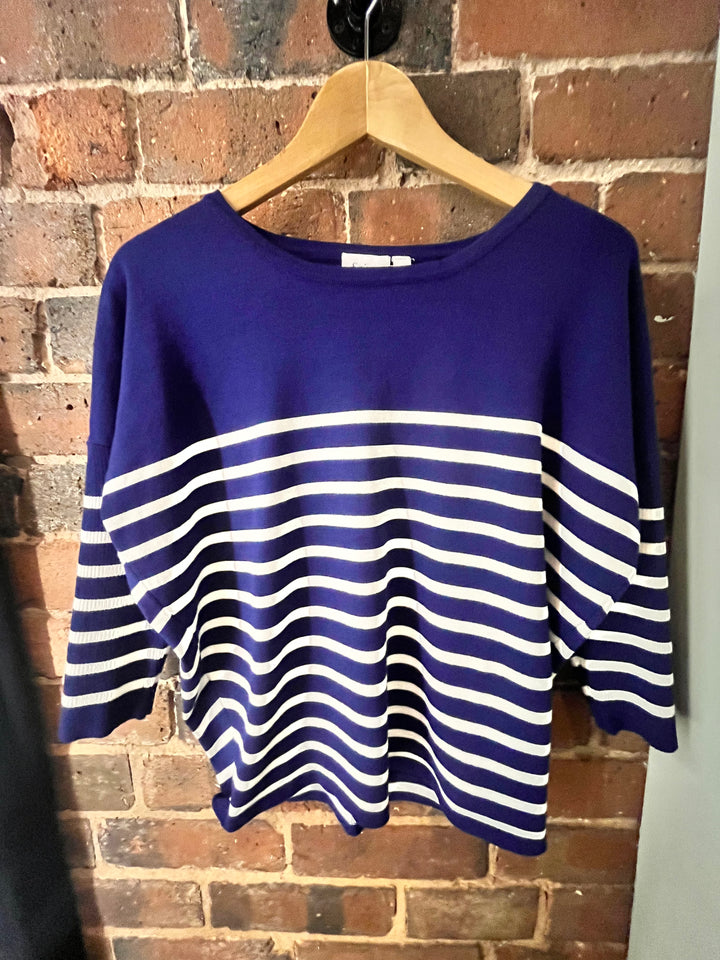 Saint Tropez Navy stripe relaxed jumper with ribbed sleeves