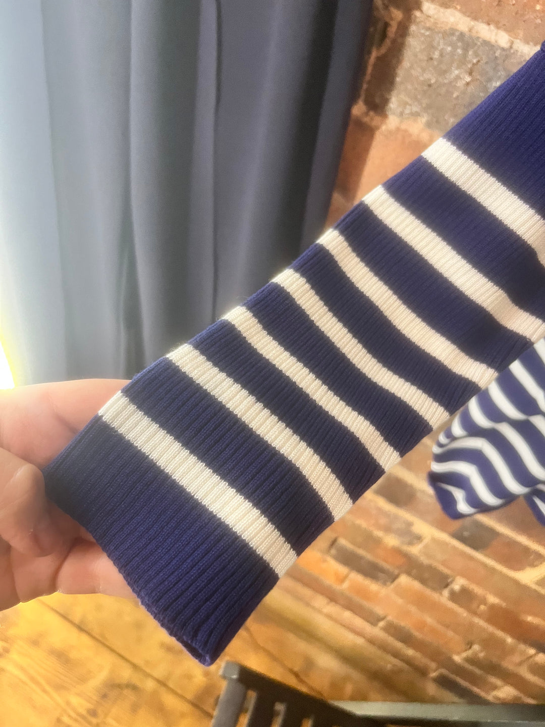 Saint Tropez Navy stripe relaxed jumper with ribbed sleeves