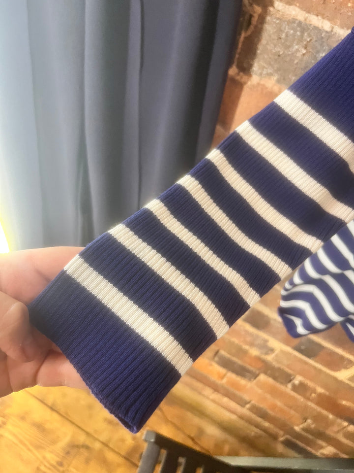 Saint Tropez Navy stripe relaxed jumper with ribbed sleeves