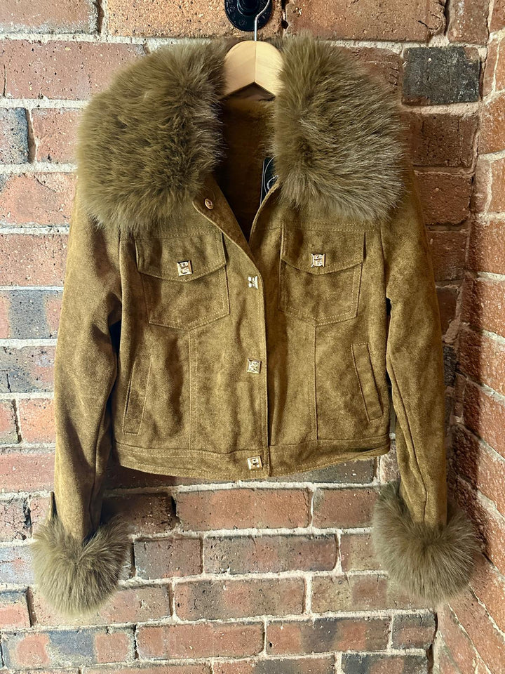 Tan Faux Suede fluffy sleeves jacket