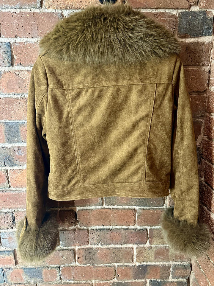 Tan Faux Suede fluffy sleeves jacket