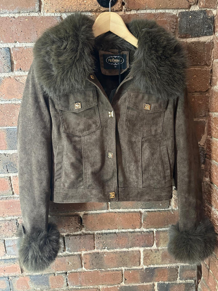 Chocolate Faux Suede fluffy sleeves jacket