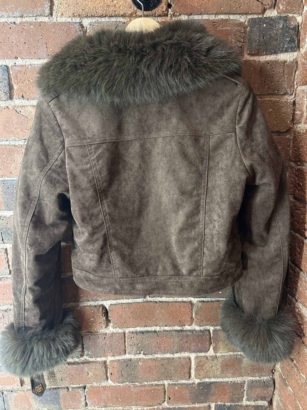 Chocolate Faux Suede fluffy sleeves jacket