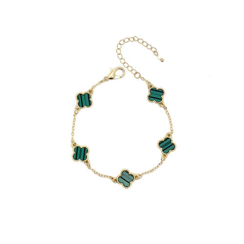 Five Clover Pendant Bracelet, Green/Gold