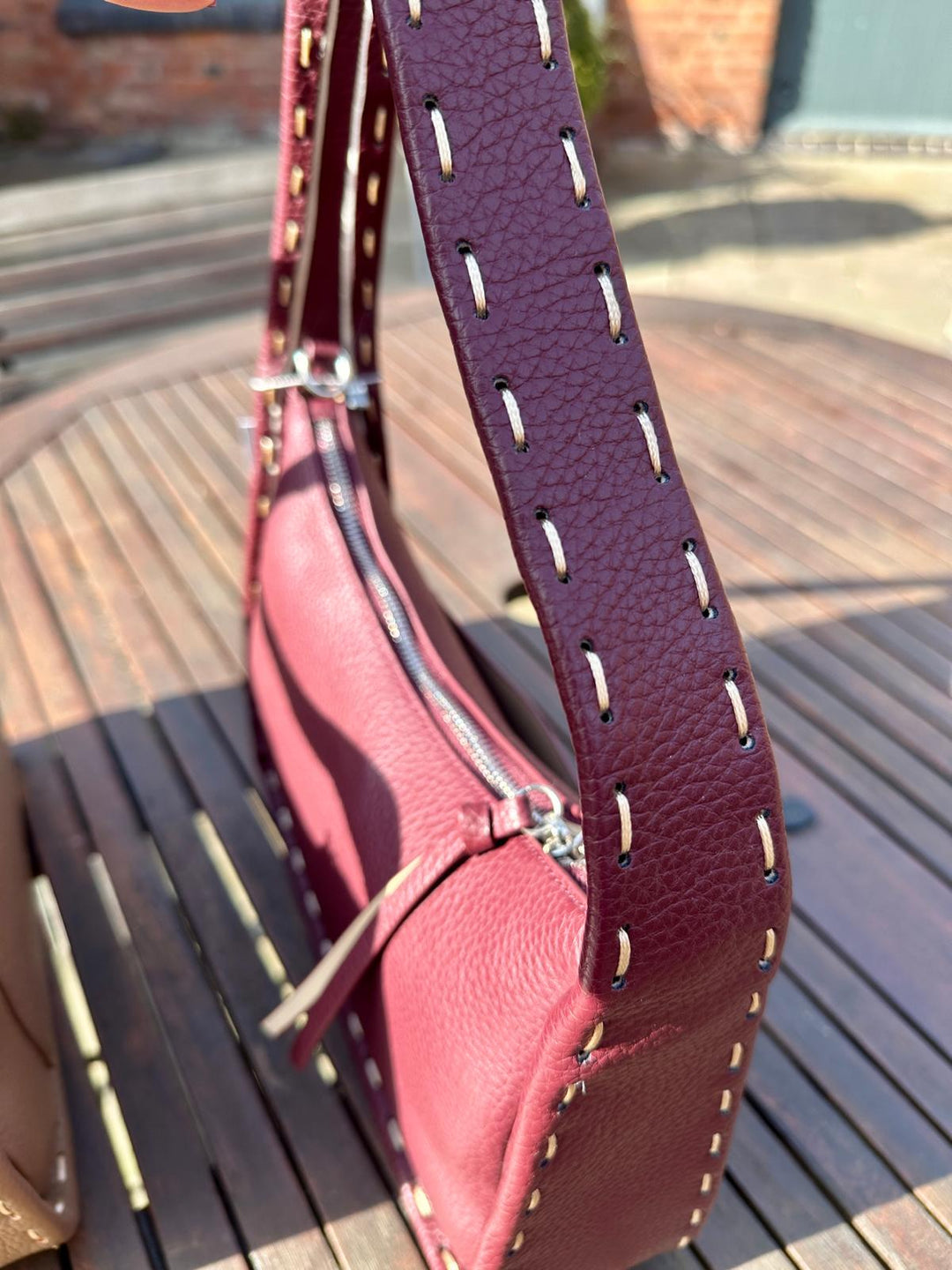 Shoulder Bag with stitch detail, Burgundy