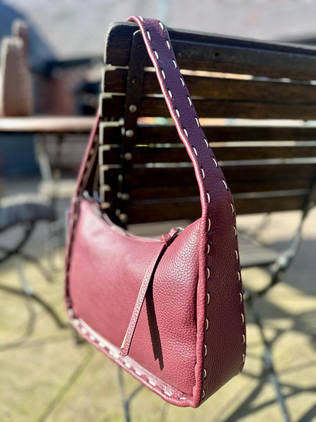 Shoulder Bag with stitch detail, Burgundy