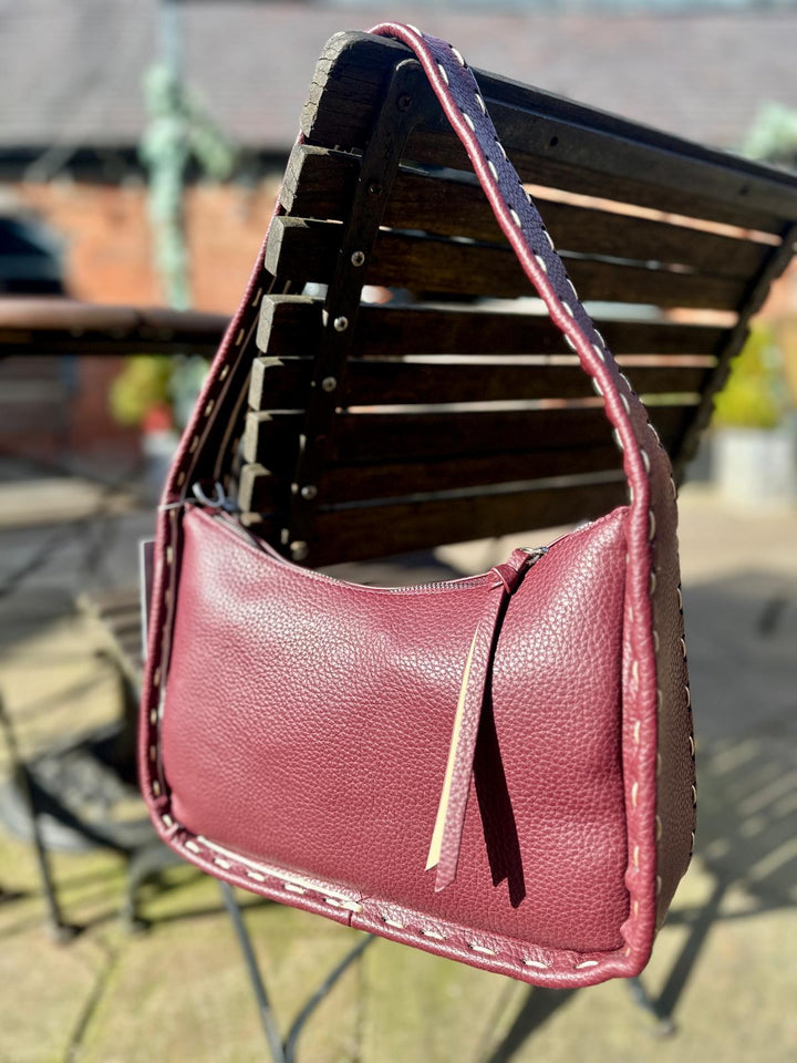 Shoulder Bag with stitch detail, Burgundy