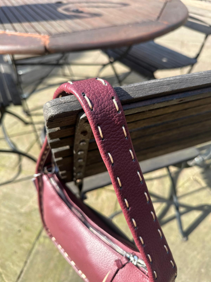 Shoulder Bag with stitch detail, Burgundy