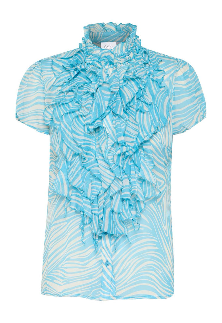Saint Tropez liljasz crinkle short sleeve shirt, Blue leaves