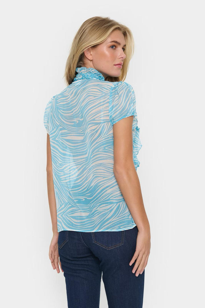 Saint Tropez liljasz crinkle short sleeve shirt, Blue leaves