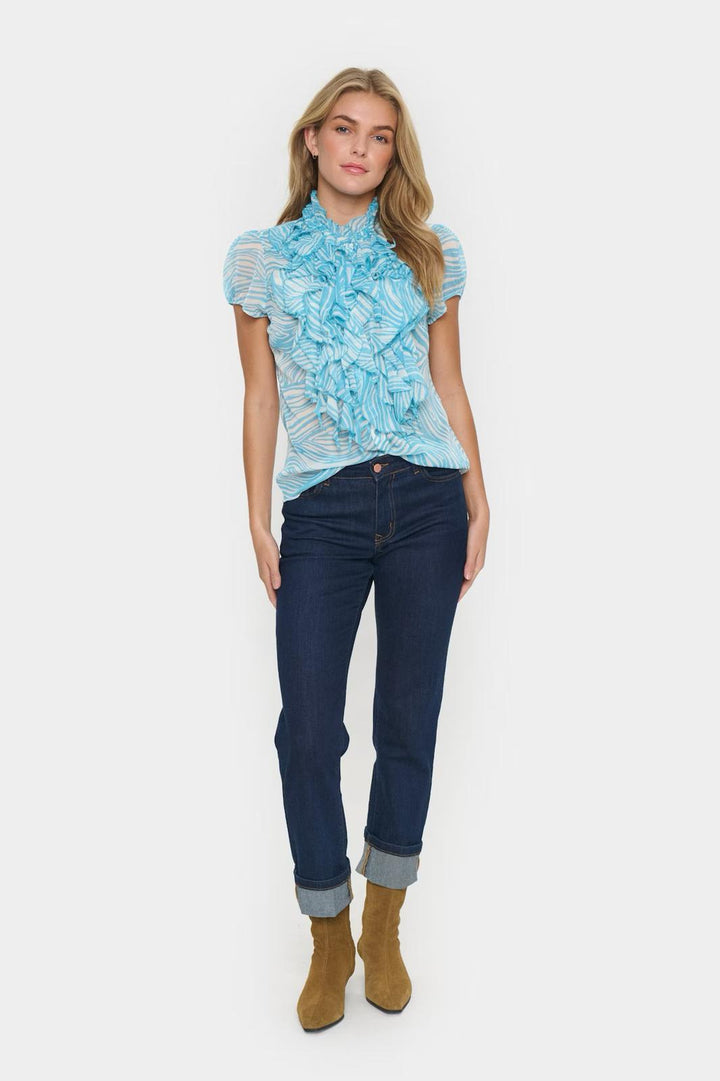 Saint Tropez liljasz crinkle short sleeve shirt, Blue leaves