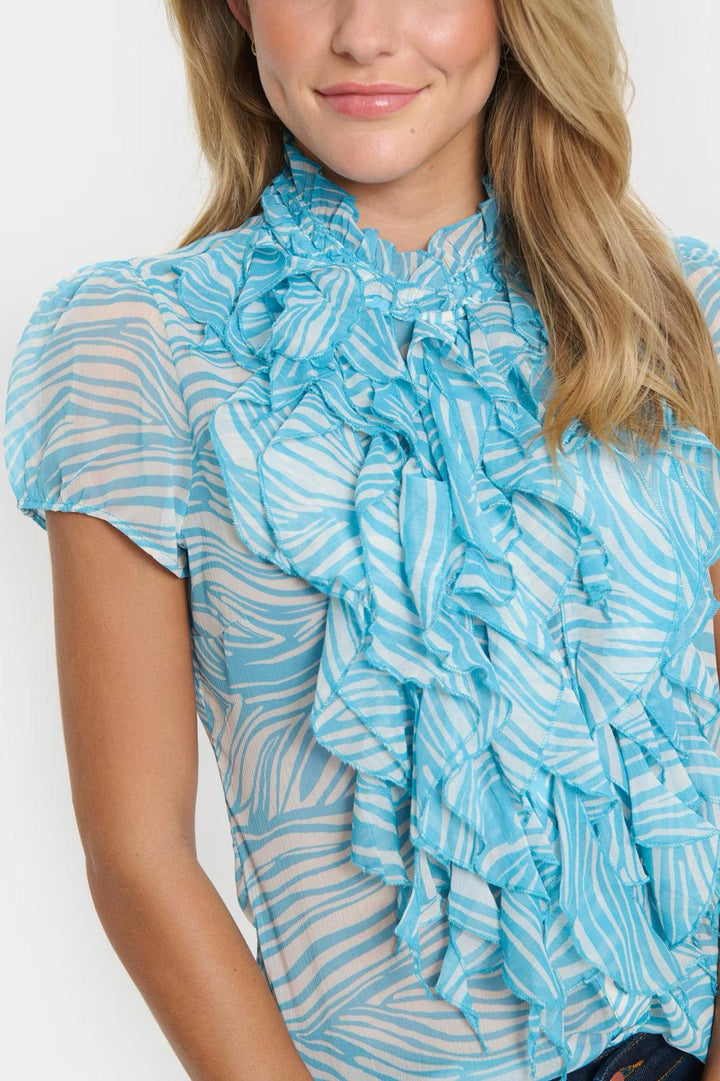 Saint Tropez liljasz crinkle short sleeve shirt, Blue leaves