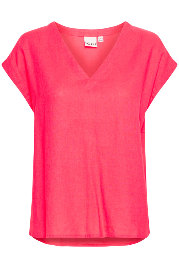 Ichi Ihlinno Short Sleeve Top, Geranium