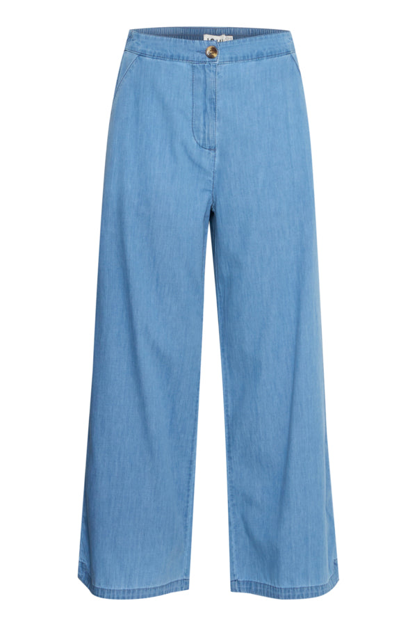 Ichi IhBarcy Cropped Pant, Light Blue Chambray