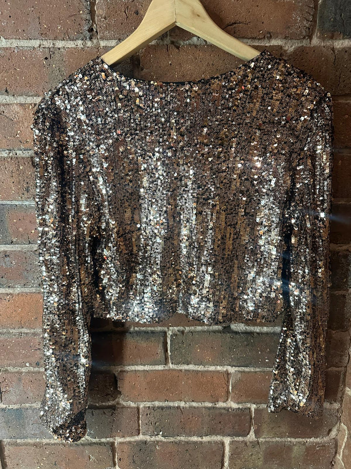 Sequin Bow Front Jacket, Bronze
