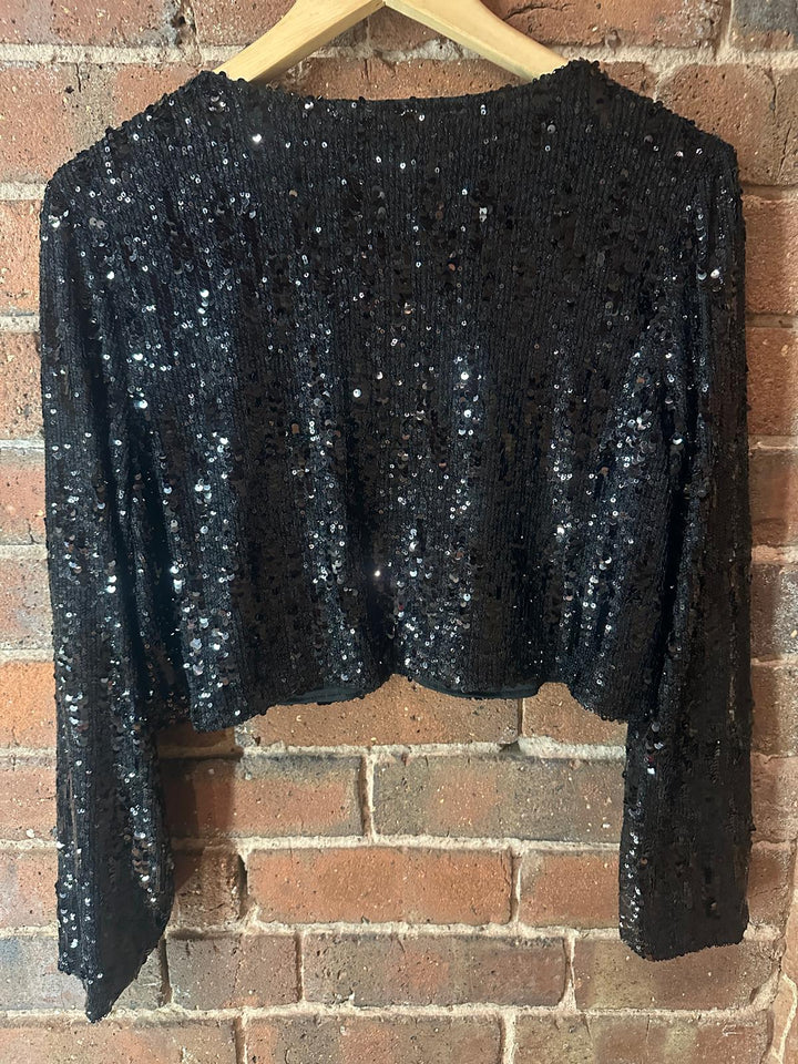 Sequin Bow Front Jacket, Black